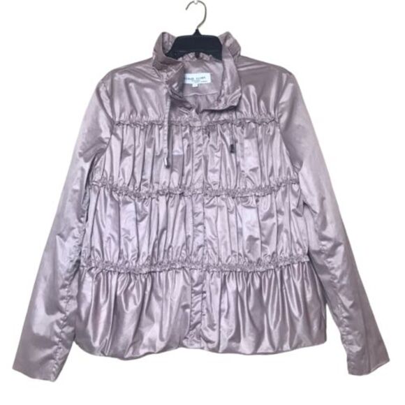 Black Rivet Jacket Womens Large Metallic Blush Pink‎ Ruffled Pleated - Picture 1 of 11
